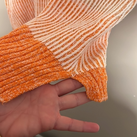 Soft Surroundings Porto White & Orange Ombré Cowl Neck Rib Sweater Puffed Sleeve - Picture 9 of 14